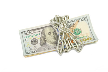 Hundred dollar bills in chains