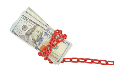 Hundred dollar bills in chains