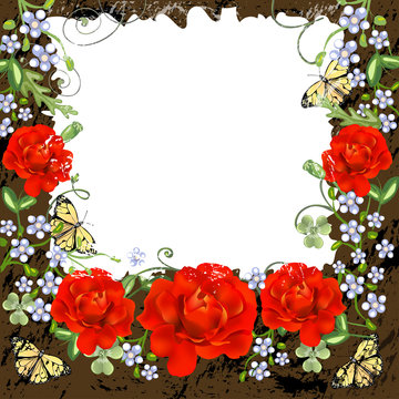 Background with roses and butterflies