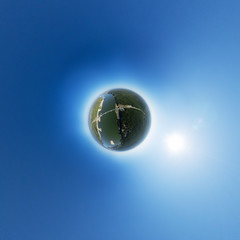 Aerial view of downtown. Crossroads, houses, buildings and parks