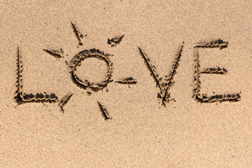 Love Word On Ocean Beach Sand