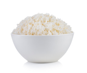 Rice in a bowl on a white background