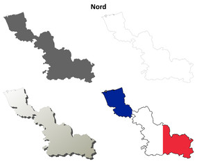 Obraz premium Nord (Nord-Pas-de-Calais) outline map set