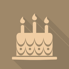 birthday cake flat icon with long shadow on gray background. vec