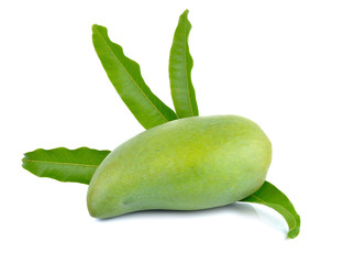 Fresh green mango on white background