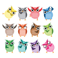 Fototapeta premium Cute Vector Collection of Bright Owls. Vector illustration
