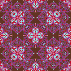 Hand drawing zentangle mandala color seamless parteern. Italian majolica style