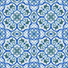 Hand drawing zentangle mandala color seamless parteern. Italian majolica style