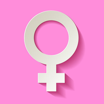 Female icon - Venus vector symbol with shadow  on a roseate background