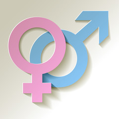 Male and female icon - Venus and Mars vector symbol with shadow