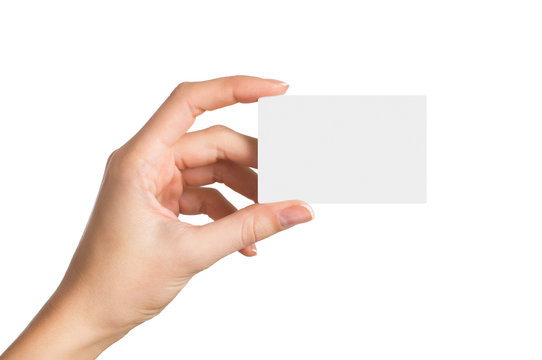 Hand holding blank business card