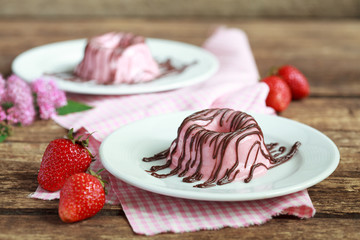 Homemade pink Souffle made from cream, strawberry puree