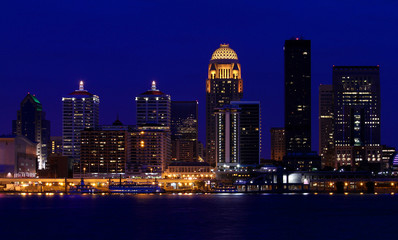 Fototapeta na wymiar Louisville, Kentucky skyline at night, as seen from across the Ohio River