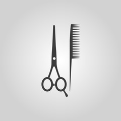 The scissors and comb icon. Barbershop symbol. Flat