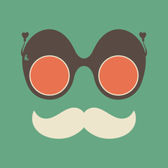Vintage hipster sunglasses and mustache vector object.