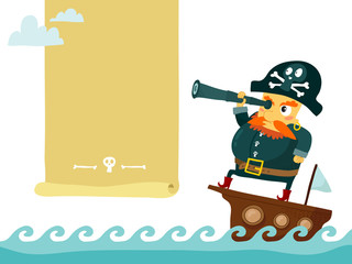 Pirate with spyglass on ship