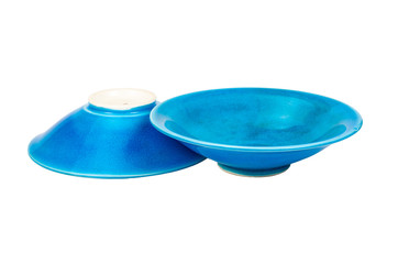 empty blue bowl on white background