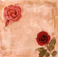 Watercolour pink rose with a rose photo on textured brown paper