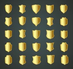 Golden shield design set with various shapes.