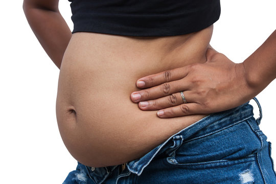 Women body fat belly side view