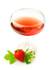 Red beverage and fresh strawberry
