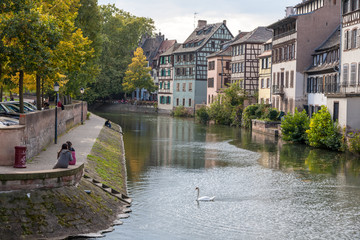 Fototapeta na wymiar Strasbourg, water canal in Petite France area
