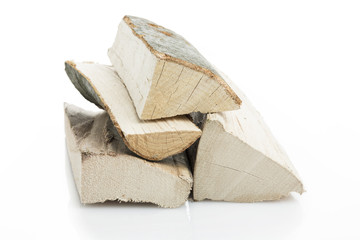 Stack of firewood on white