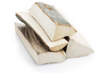 Stack of firewood on white