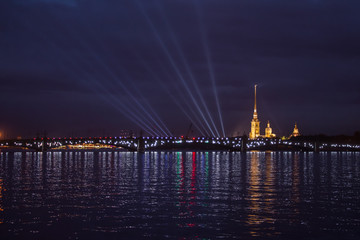 Laser show on the Neva.