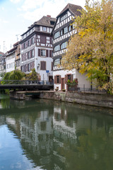 Fototapeta na wymiar Strasbourg, water canal in Petite France area