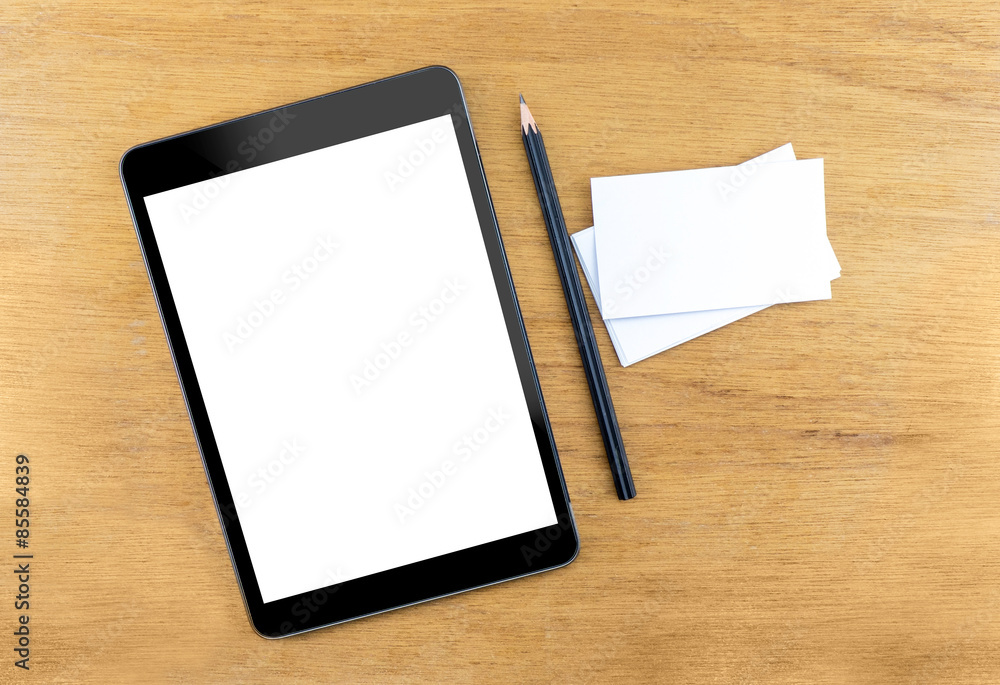 Poster Digital Tablet computer with empty screen,Business card and blac
