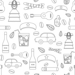 Seamless background with outline objects on Cuba theme