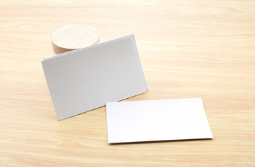 Blank Business card Mock up with blank wooden round piece, Busin