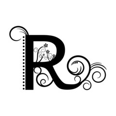 Black alphabet letter R with creeping plant