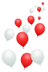 White and red balloons on white background