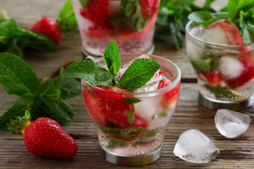 Summer drink (mojito) strawberry and mint ice.