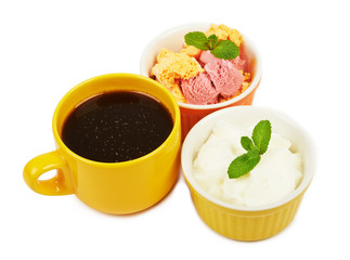 Fruit ice cream and coffee