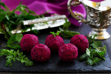 Pkhali Beet with walnuts. Georgian cuisine.