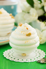 A delicious dessert of meringue filled with hazelnut praline.