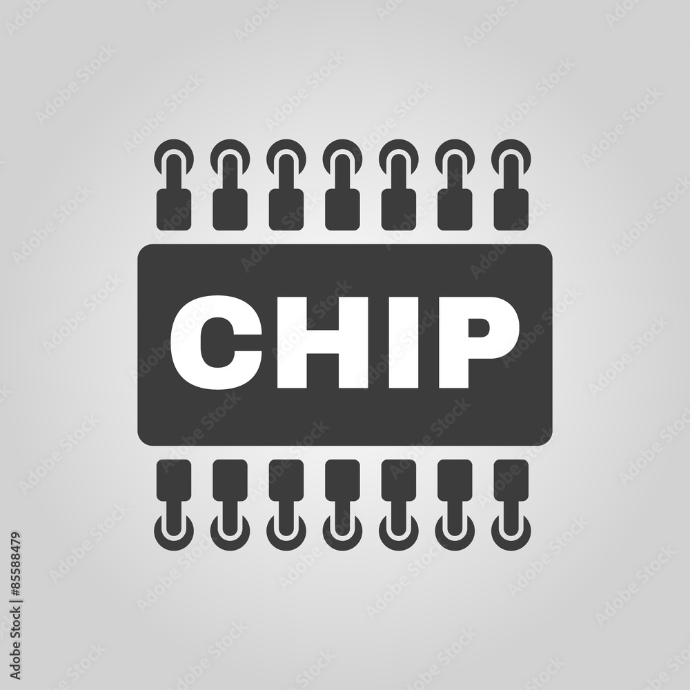 Poster the chip icon. microchip and microcircuit symbol. flat