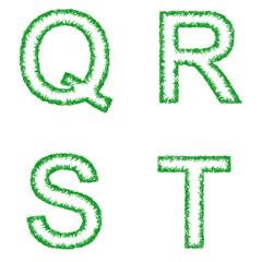 Green grass font design set - letters Q, R, S, T