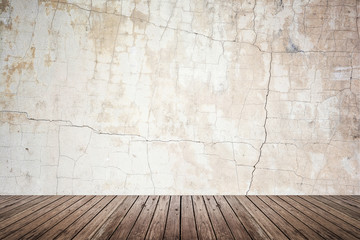 Empty room of grunge wall and wood floor