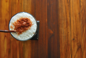 cold fresh ice coffee with chocolate top view