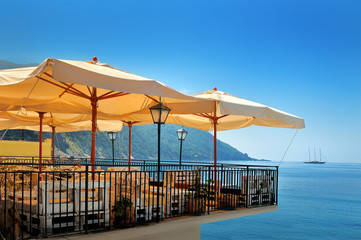 Summer sea terrace  bar with umbrella