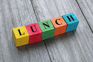 word lunch on colorful wooden cubes