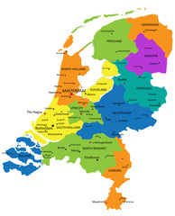 Colorful Netherlands political map with clearly labeled, separated layers. Vector illustration.