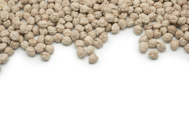Scattered chickpeas of white background