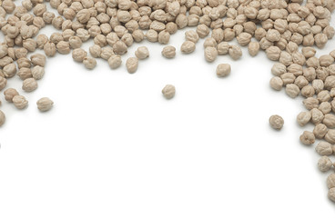 Scattered chickpeas of white background