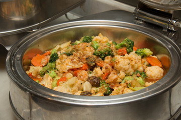 Chafing dish heater filled with ready food