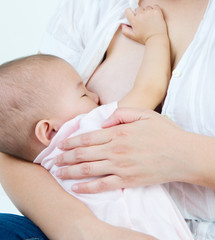 Fototapeta na wymiar Asian mother breastfeeding her baby girl